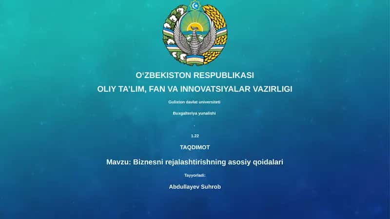 Biznesni rejalashtirishning asosiy qoidalari