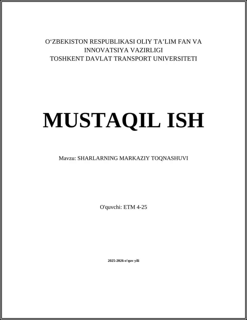 SHARLARNING MARKAZIY TOQNASHUVI