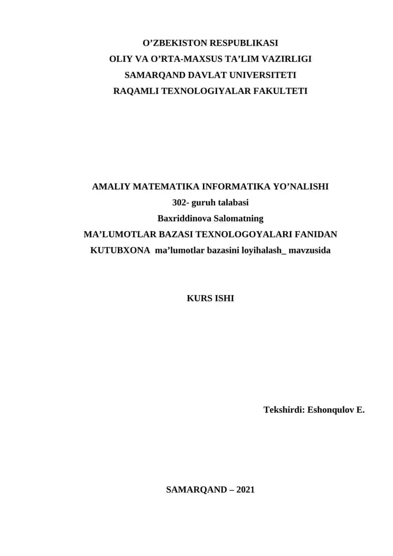 Ma'lumotlar bazasi texnologiyalari