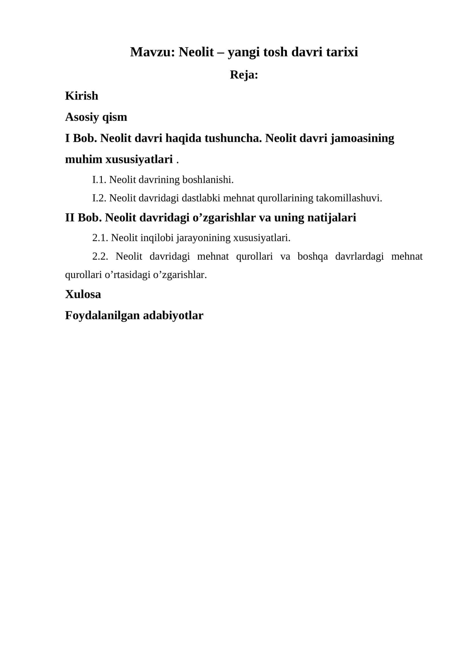 Neolit – yangi tosh davri tarixi