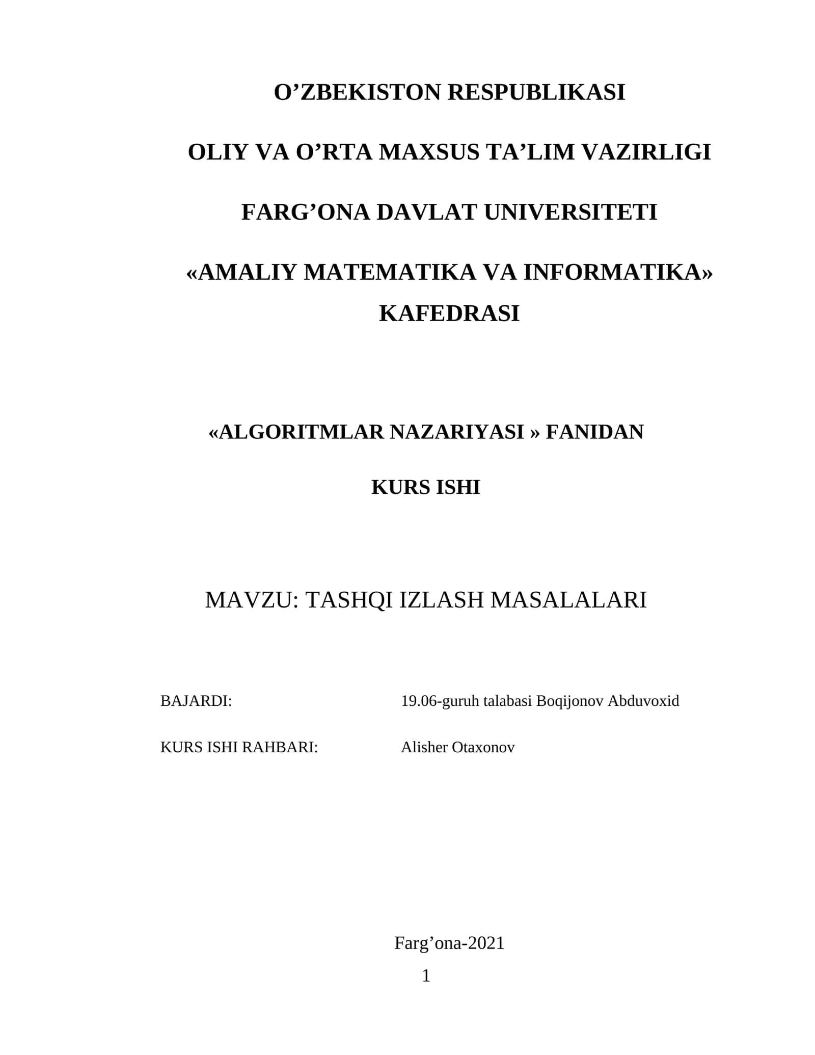 [TASHQI IZLASH MASALALARI]