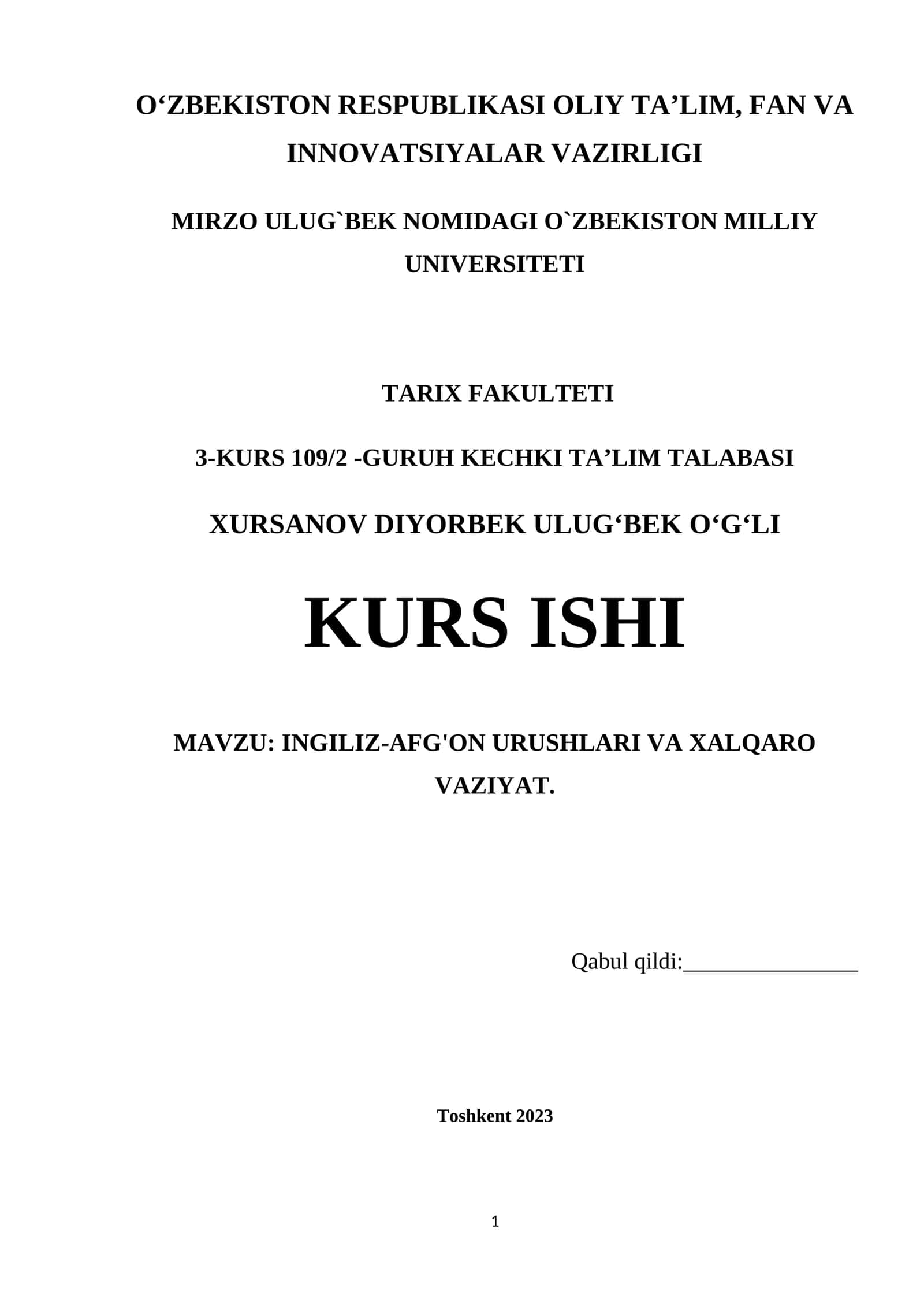 INGILIZ-AFG'ON URUSHLARI VA XALQARO VAZIYAT