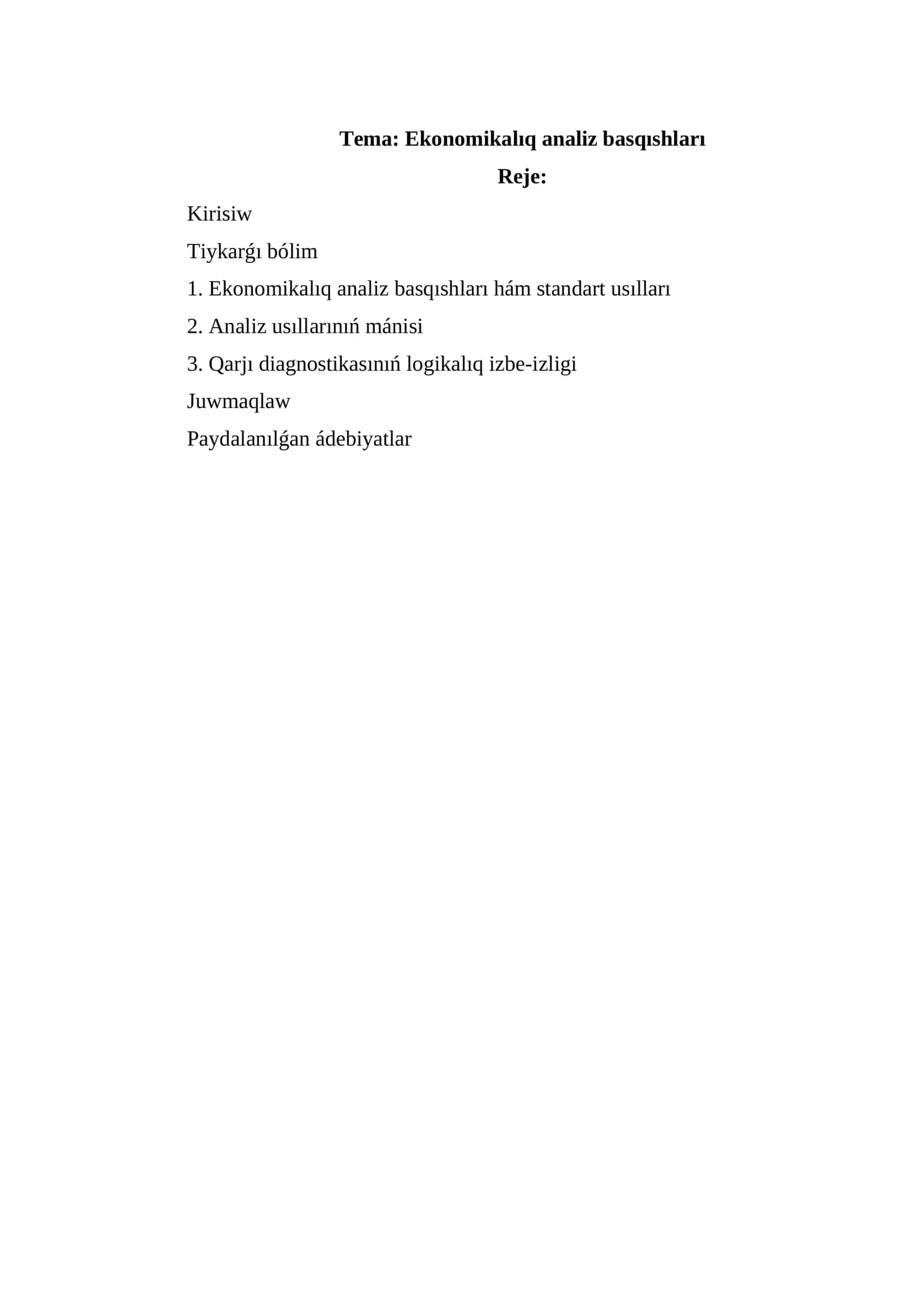 Ekonomikalıq analiz basqıshları