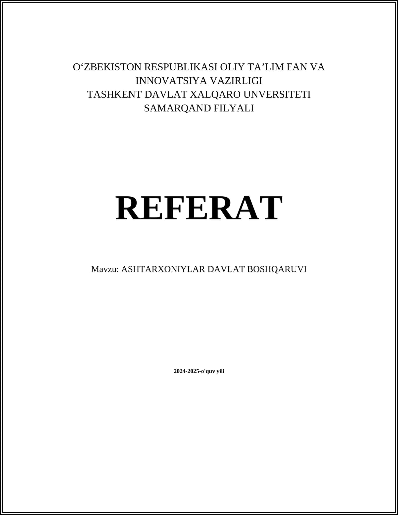 ASHTARXONIYLAR DAVLAT BOSHQARUVI