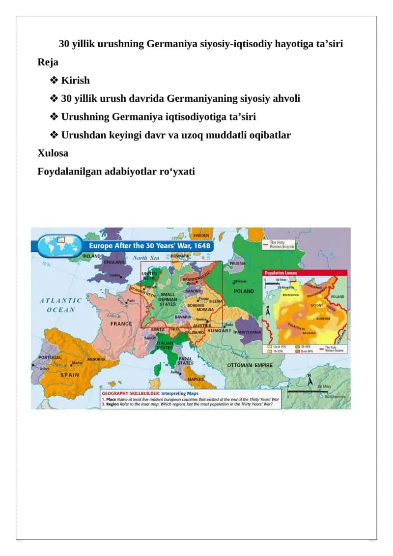30 yillik urushning Germaniya siyosiy-iqtisodiy hayotiga ta’siri
