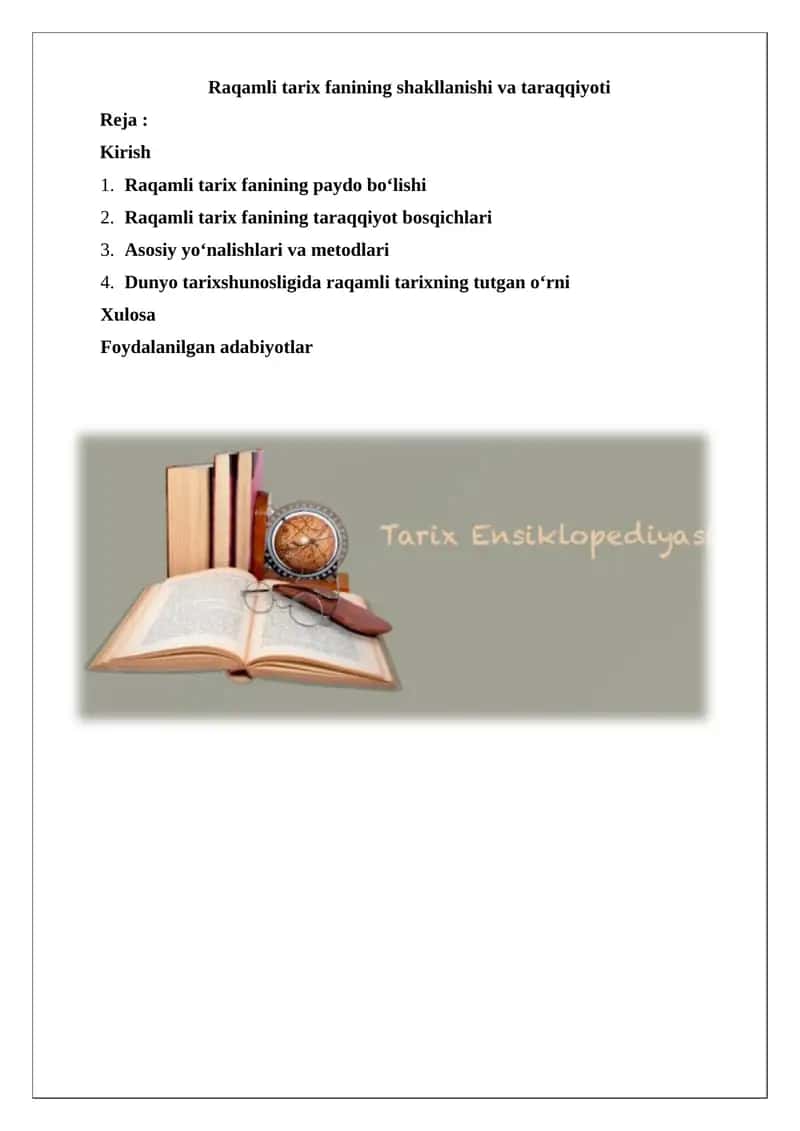 Raqamli tarix fanining shakllanishi va taraqqiyoti