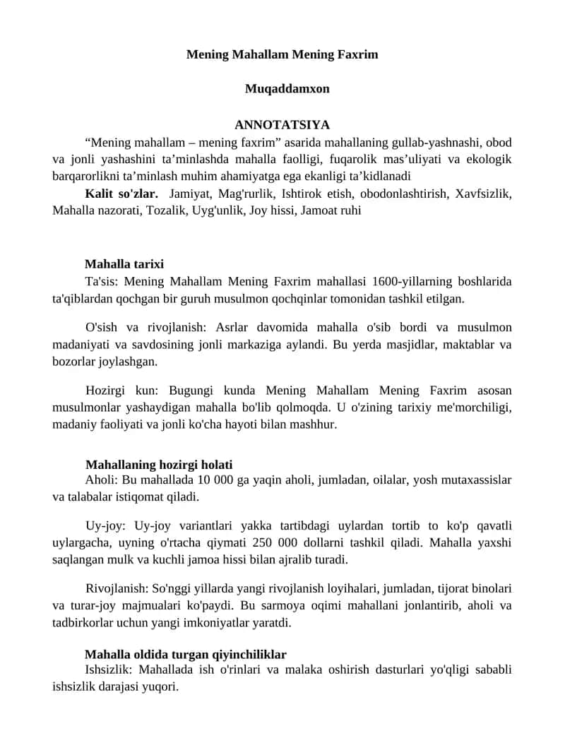 Mening Mahallam Mening Faxrim
