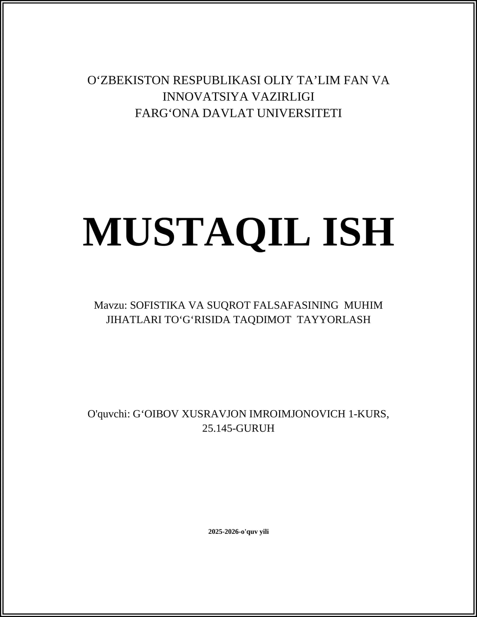 SOFISTIKA VA SUQROT FALSAFASINING MUHIM JIHATLARI