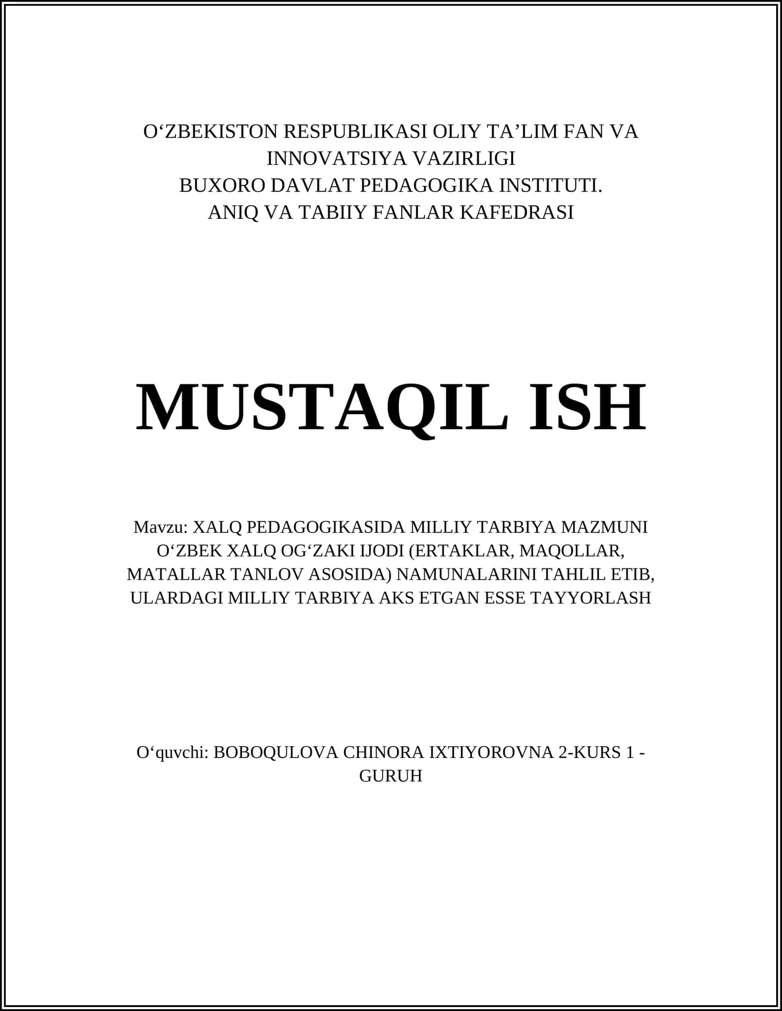O‘zbek Xalq Og‘zaki Ijodi (Mavzu)