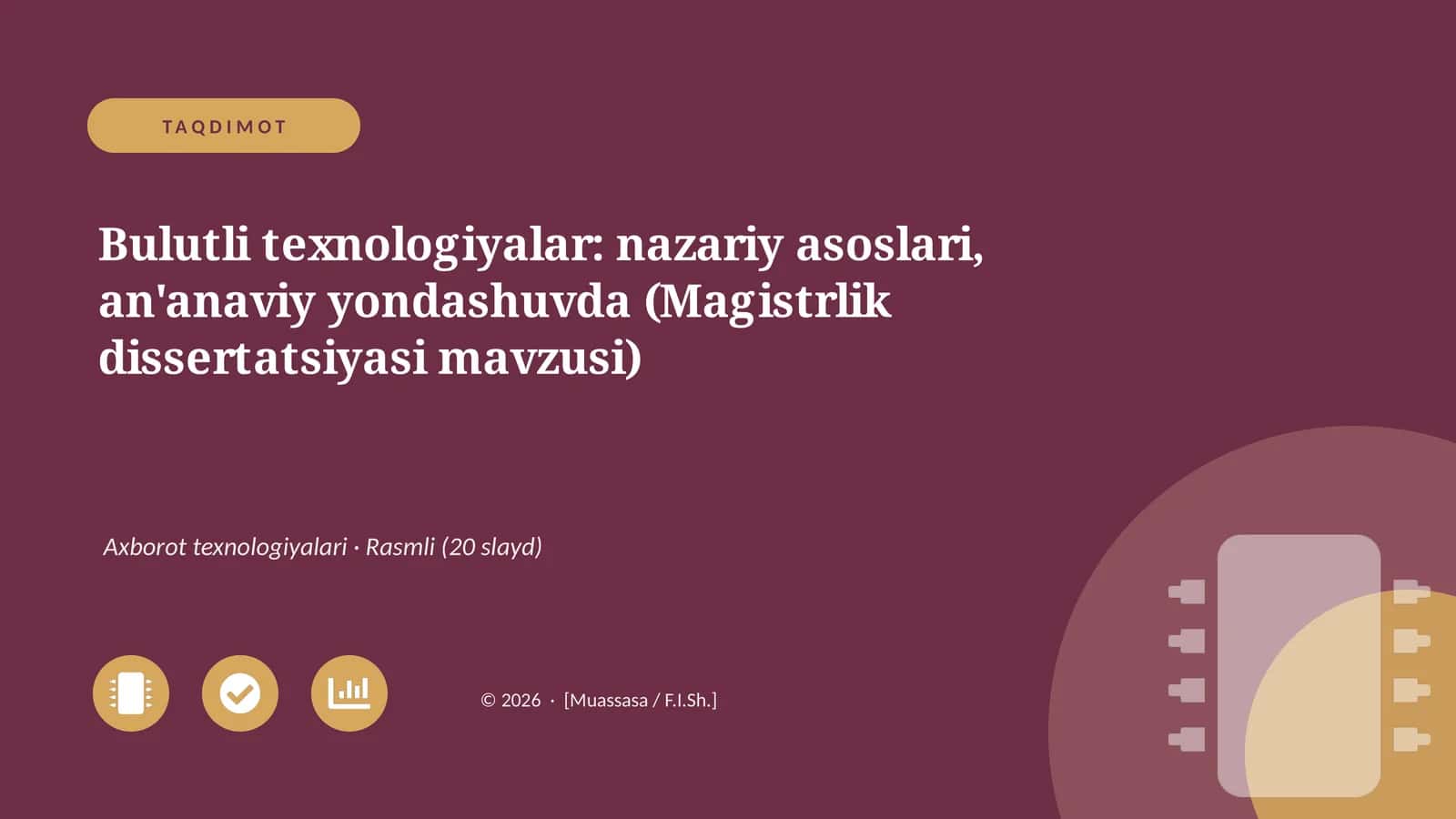Bulutli texnologiyalar: nazariy asoslari, an'anaviy yondashuvda (Magistrlik dissertatsiyasi mavzusi)