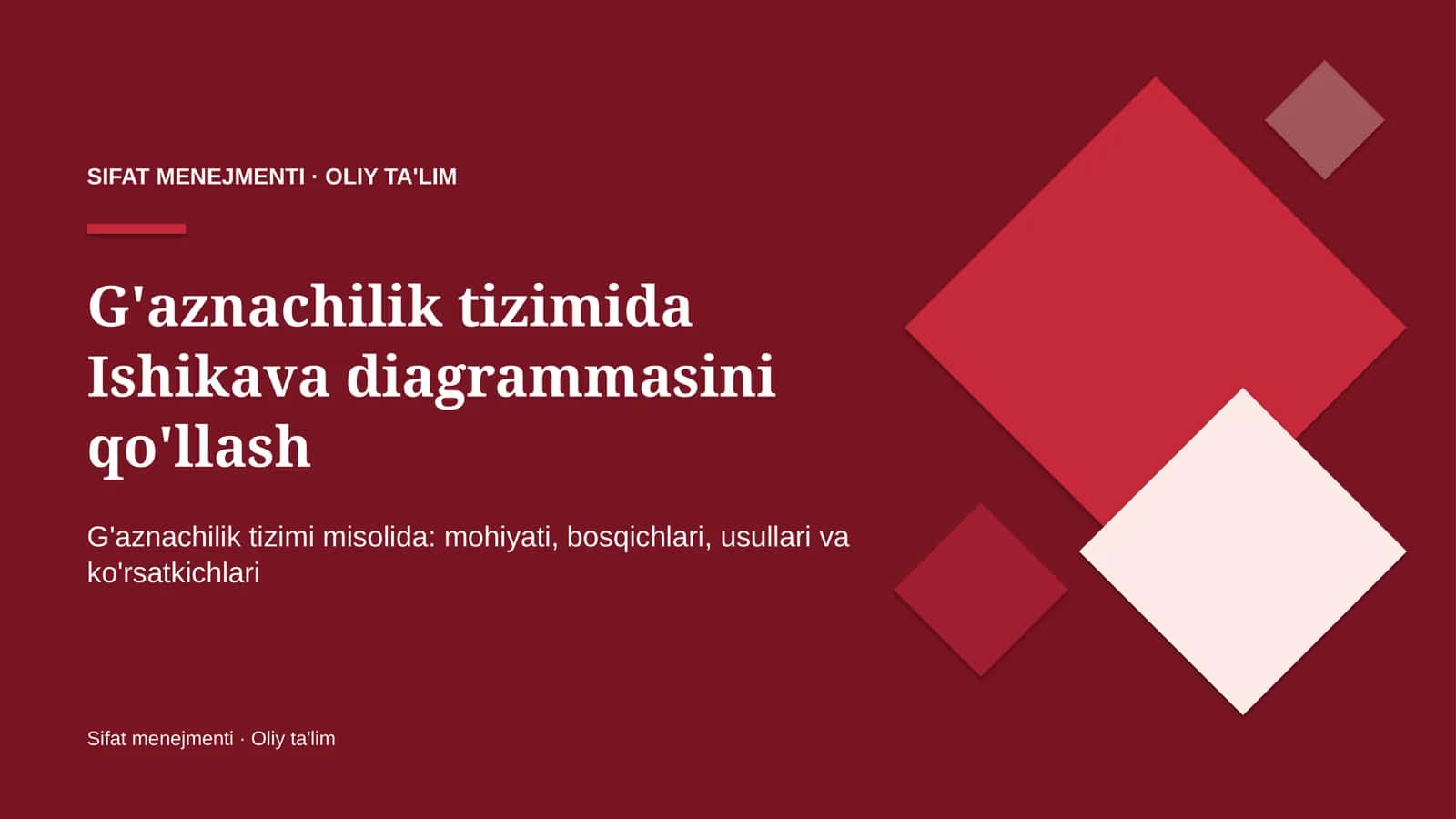 G'aznachilik tizimida Ishikava diagrammasini qo'llash