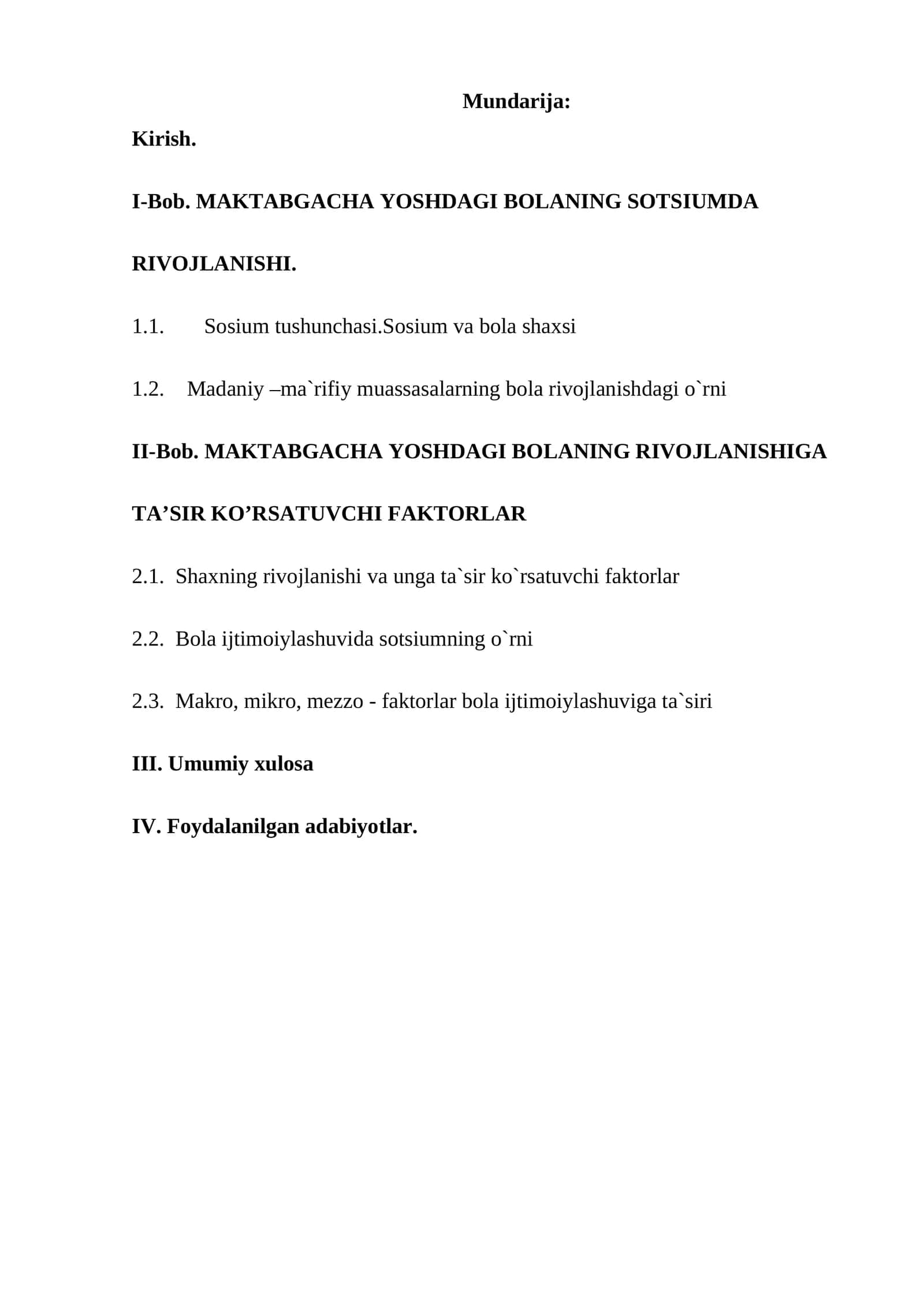 MAKTABGACHA YOSHDAGI BOLANING SOTSIUMDA RIVOJLANISHI