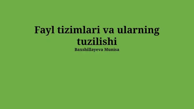 Fayl tizimlari va ularning tuzilishi