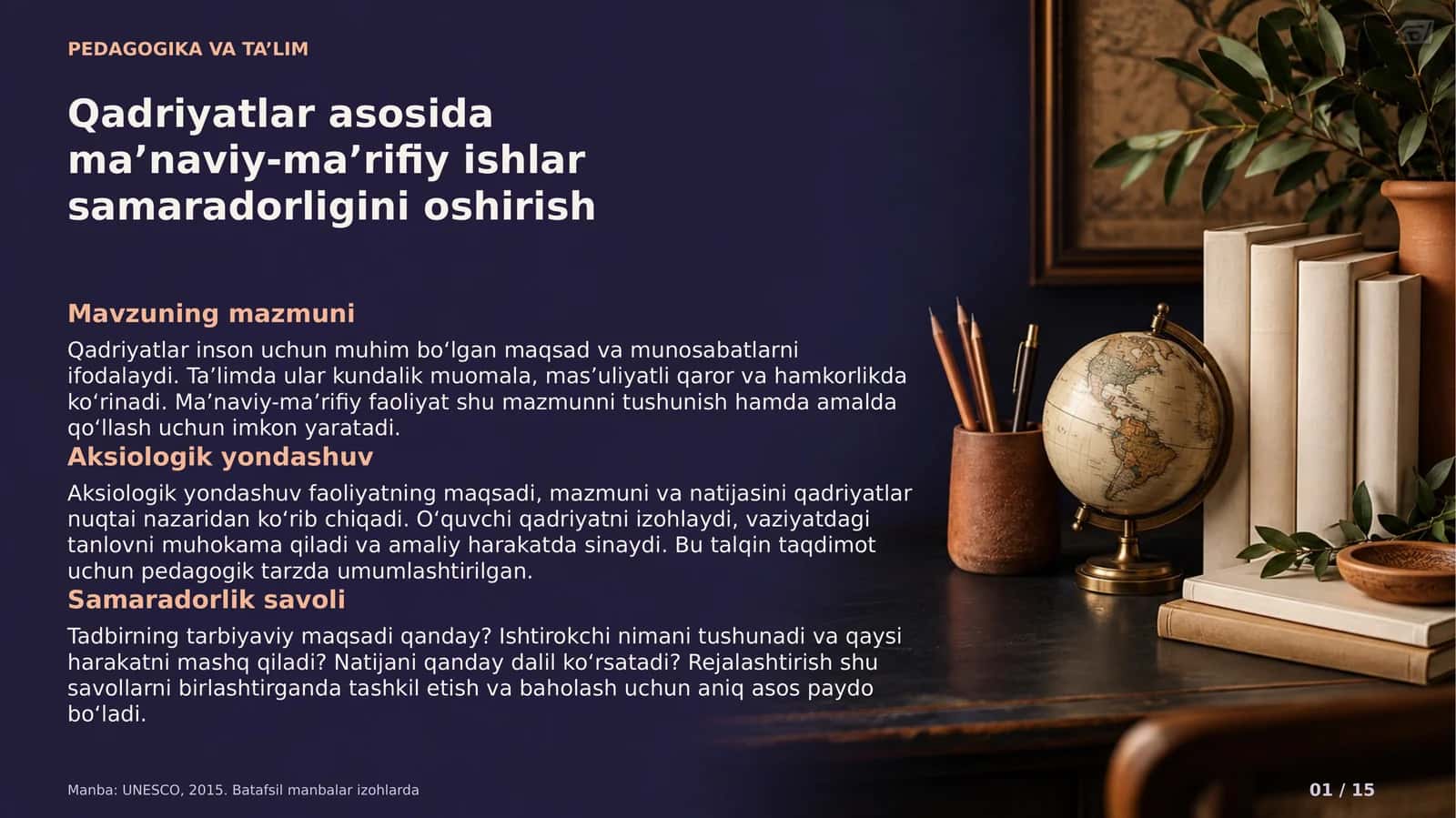 Qadriyatlar asosida ma’naviy-ma’rifiy ishlar samaradorligini oshirish