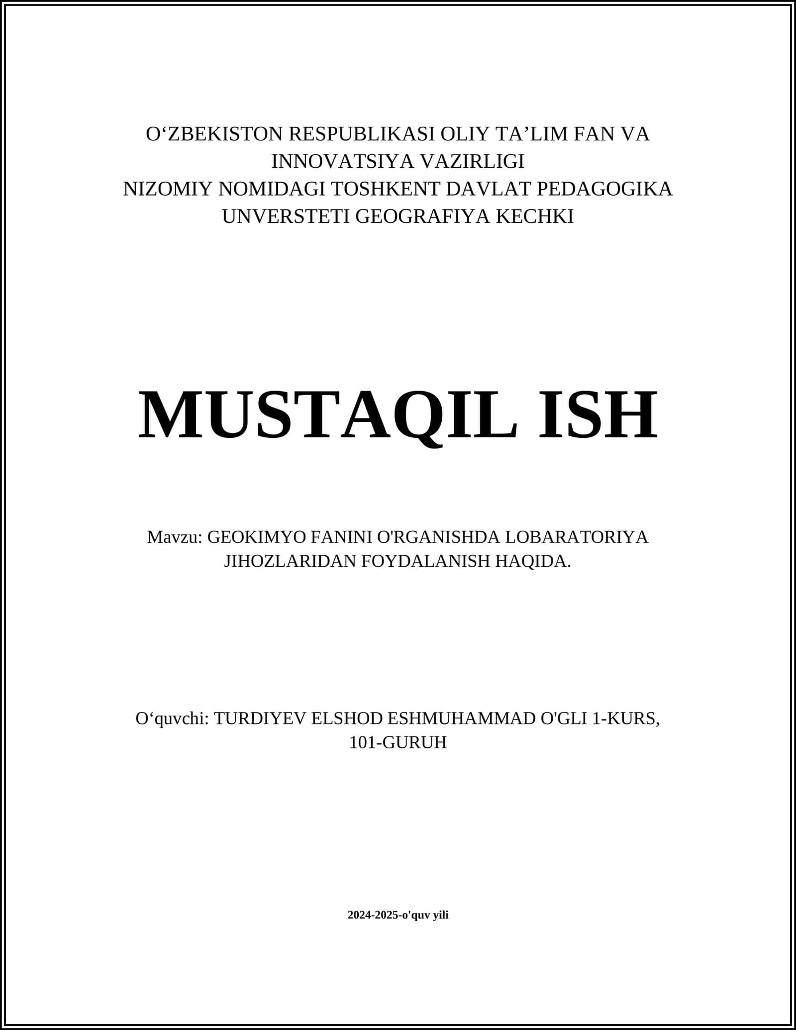 GEOKIMYOVİY LABORATORİYADA XAVFSİZLİK QOİDALARİ