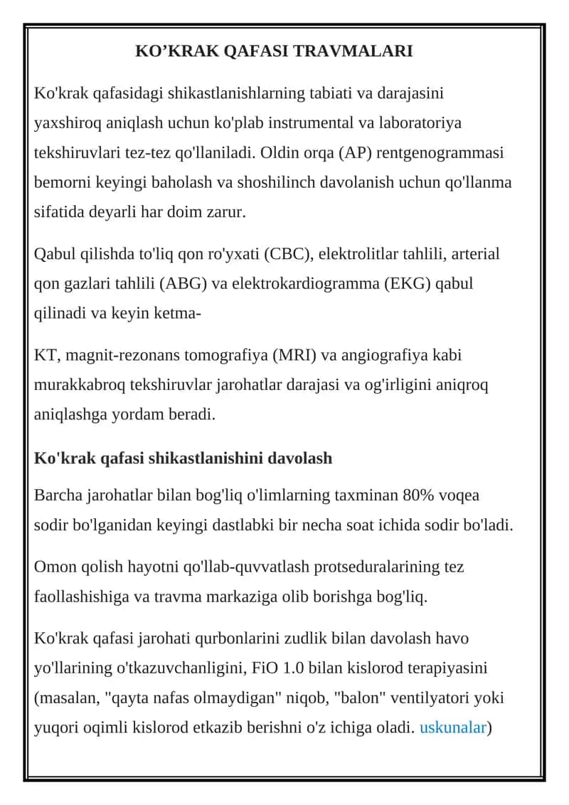 KO’KRAK QAFASI TRAVMALARI