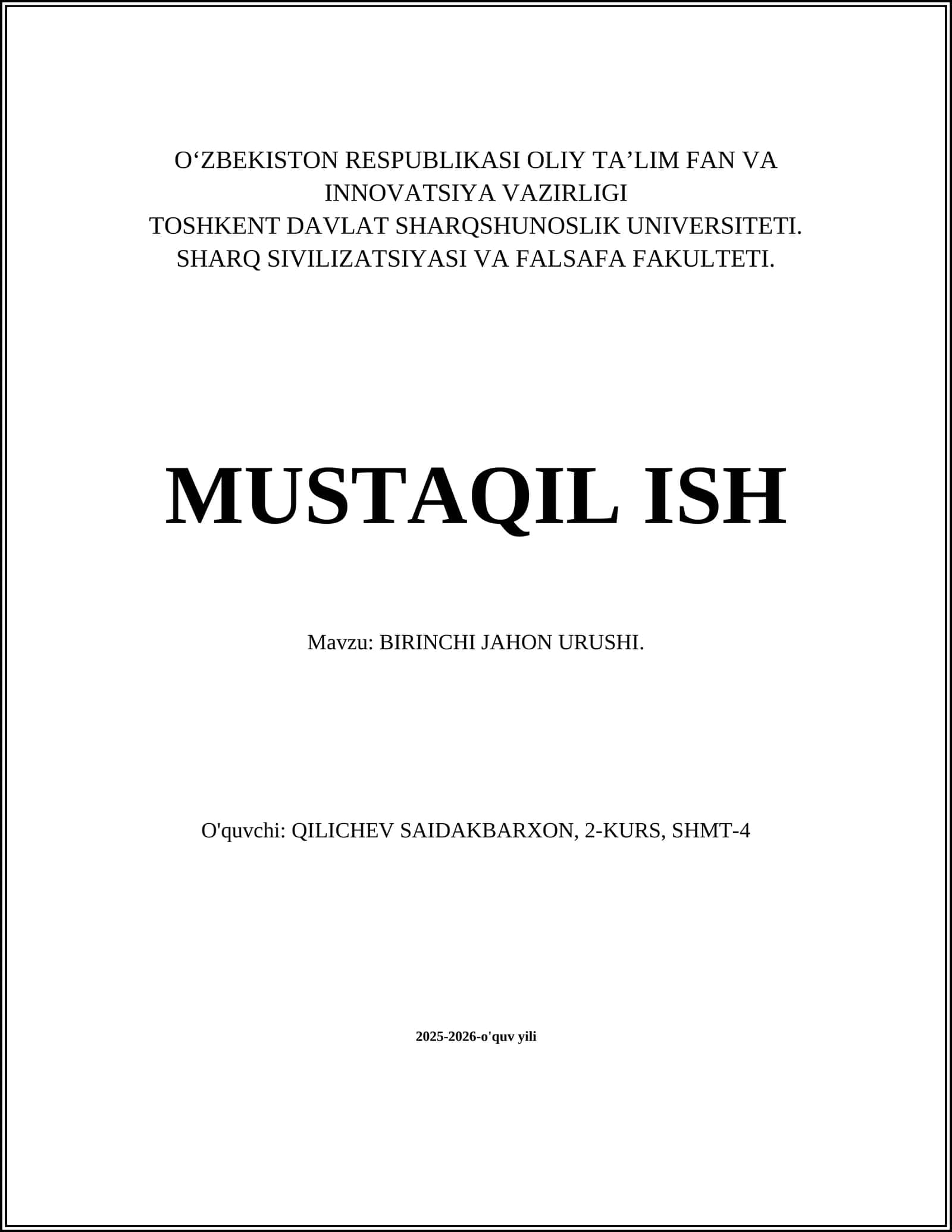 BIRINCHI JAHON URUSHI
