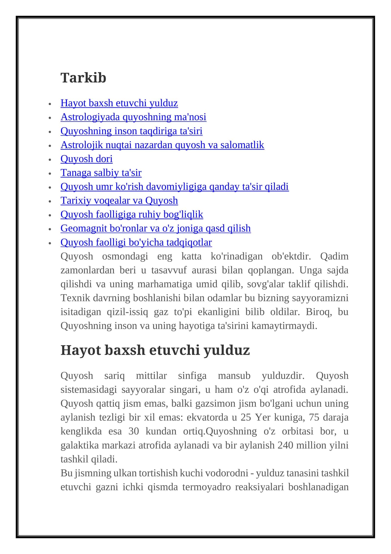 Quyoshning ma'nosi