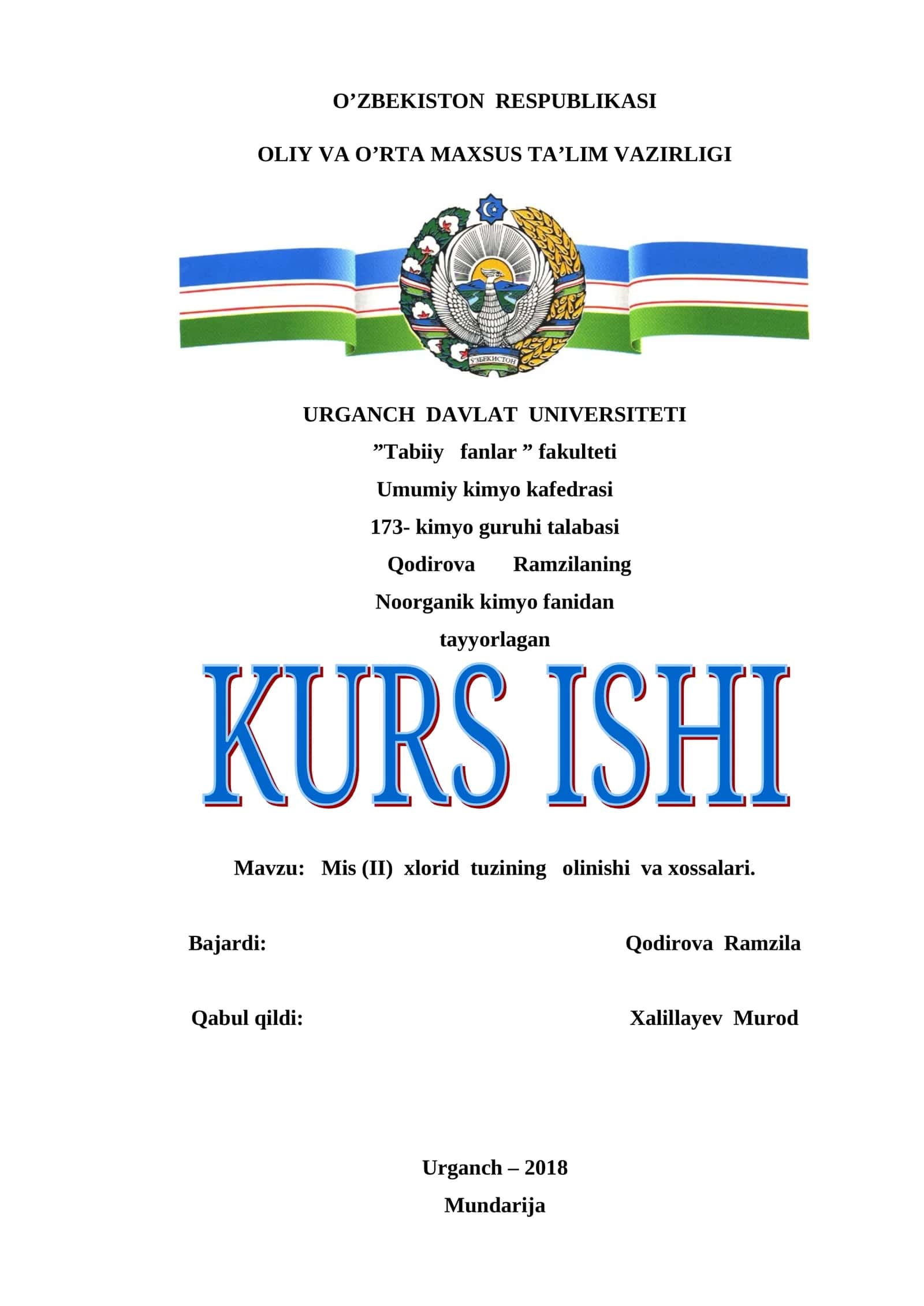 Mis (II) xlorid tuzining olinishi va xossalari