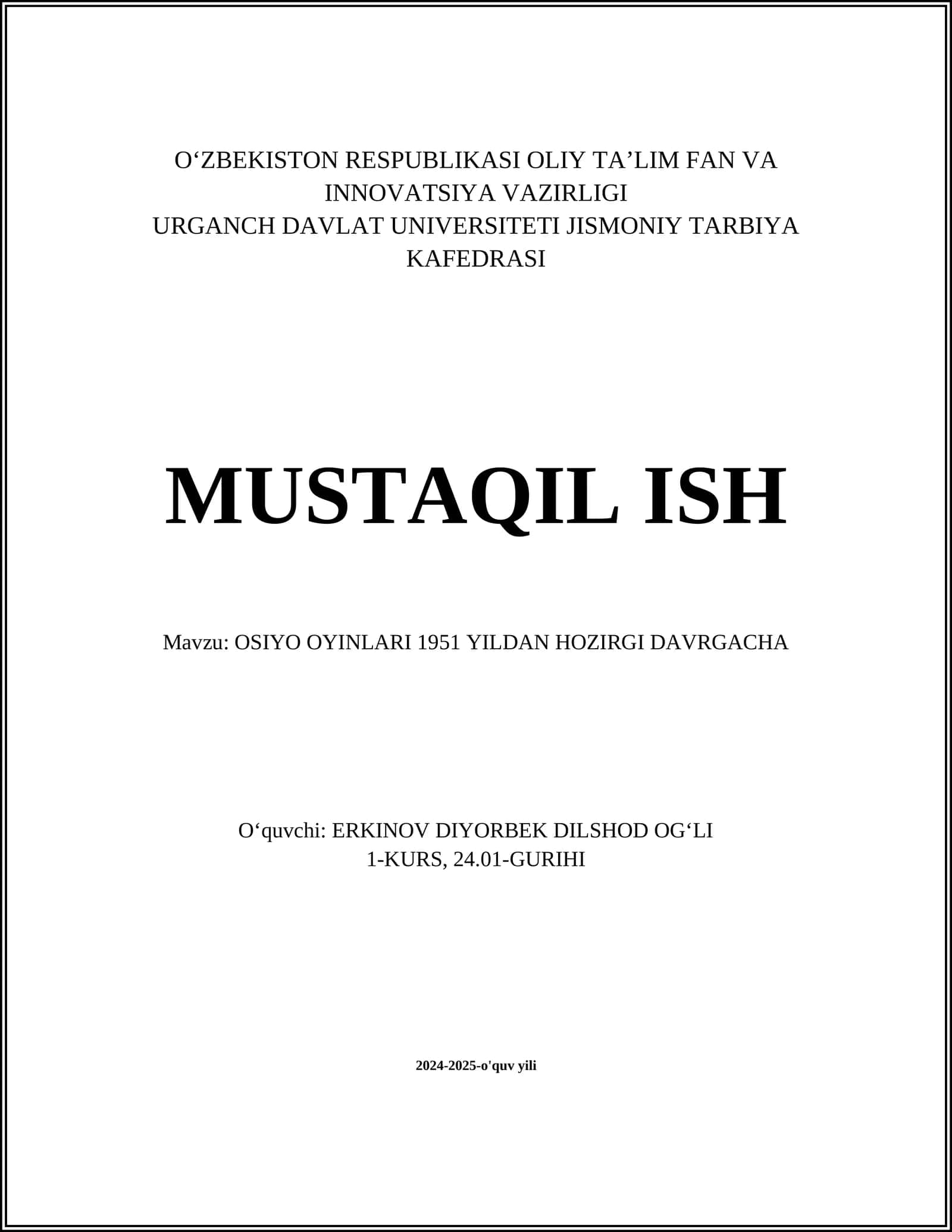 OSIYO OYINLARI 1951 YILDAN HOZIRGI DAVRGACHA
