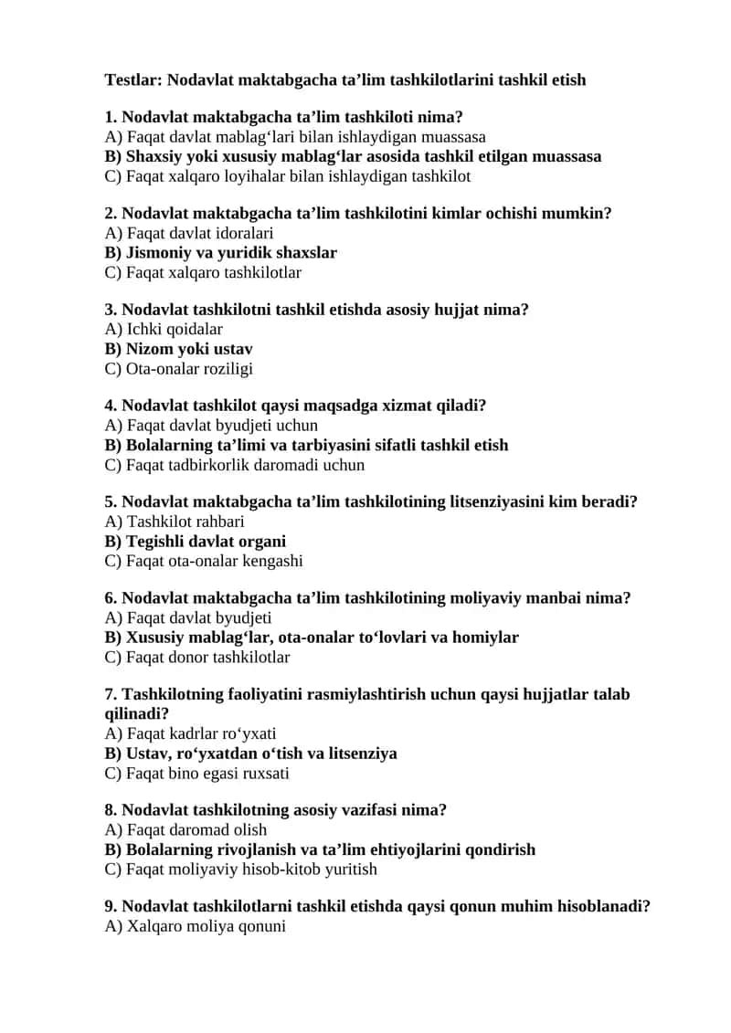 Nodavlat maktabgacha ta’lim tashkilotlarini tashkil etish