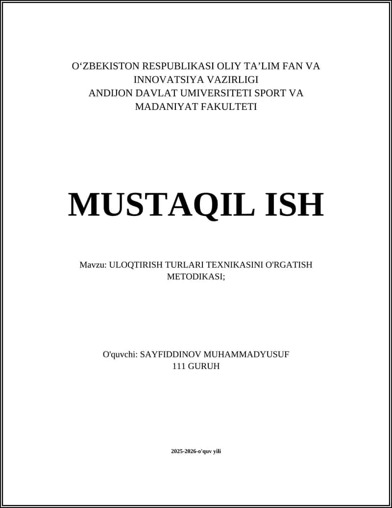 Uloqtirish turlari texnikasini o'rgatish metodikasi