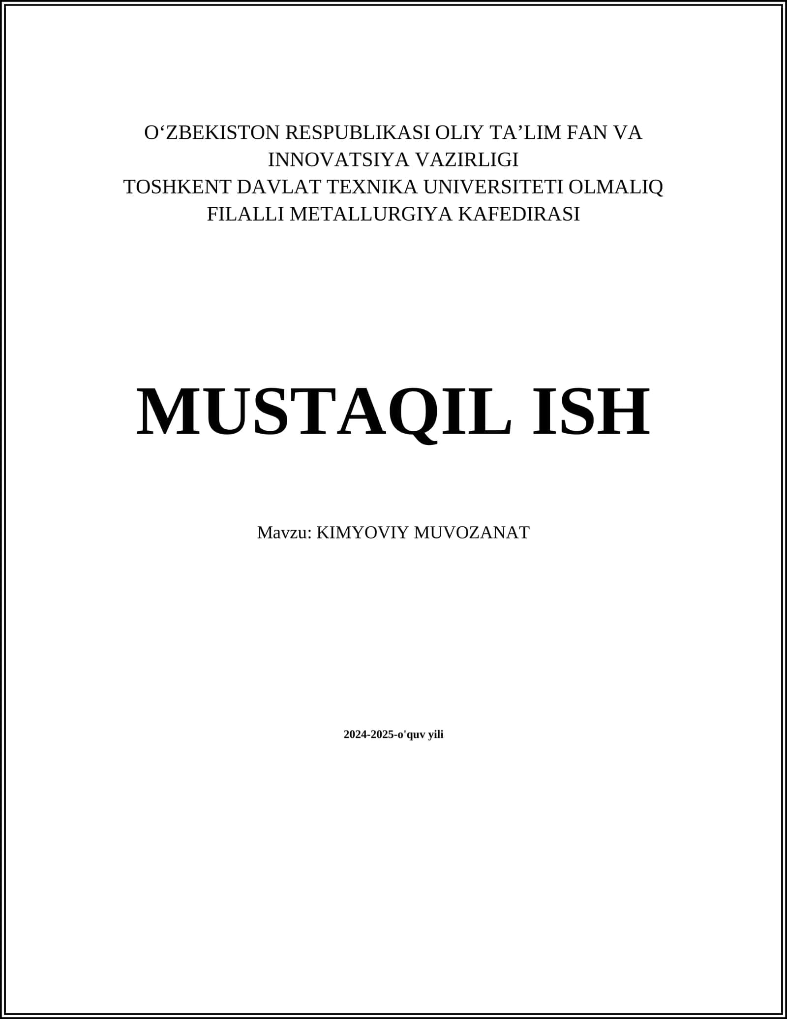 KIMYOVIY MUVОZANAT