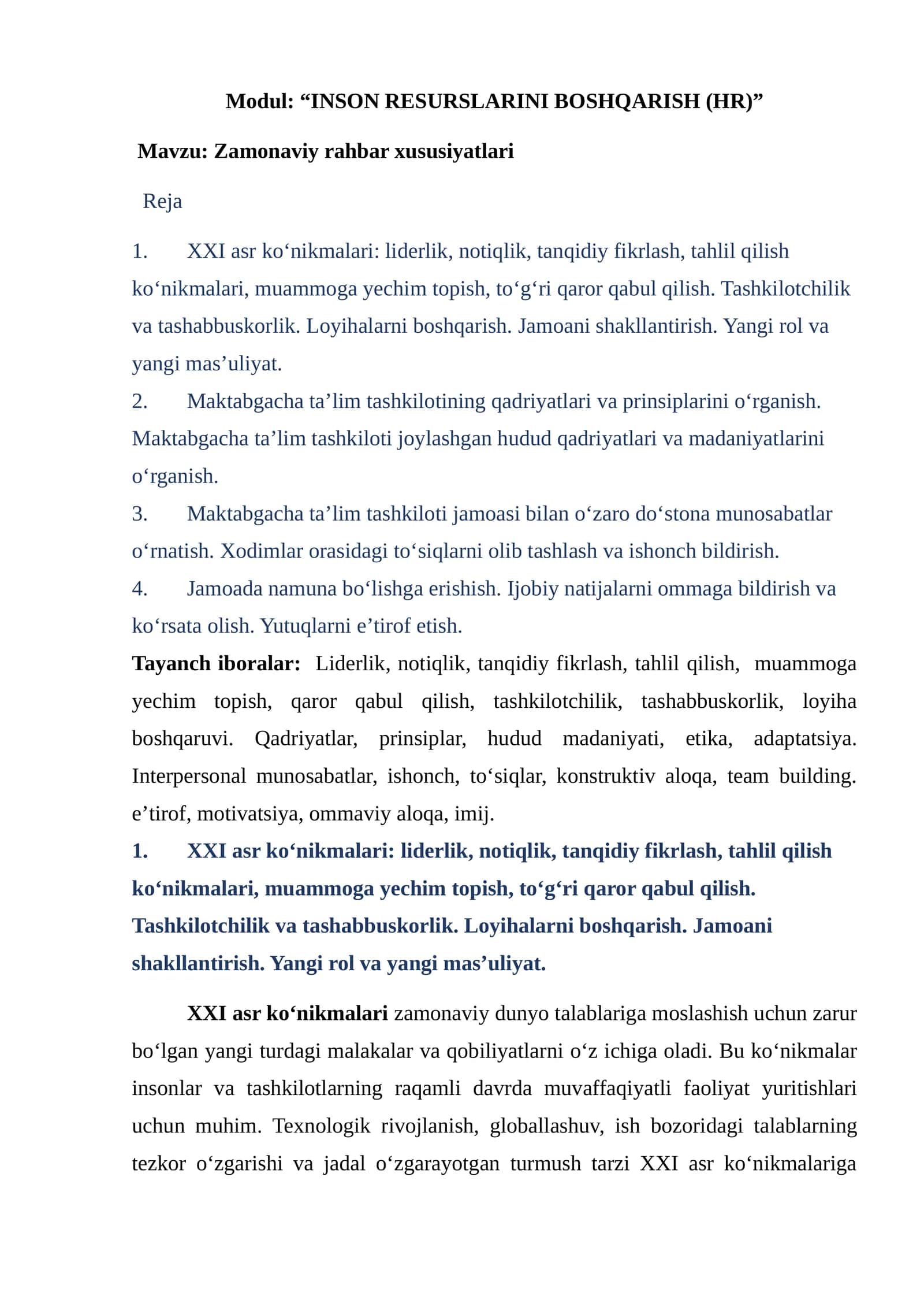 INSON RESURSLARINI BOSHQARISH (HR)