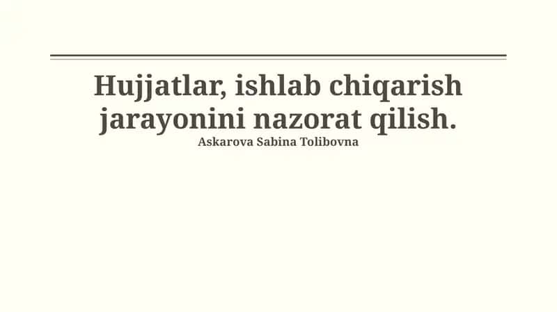 Ishlab Chiqarish Jarayonini Nazorat Qilish