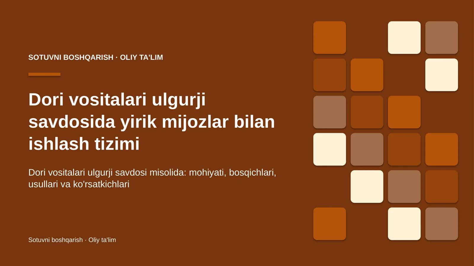 Dori vositalari ulgurji savdosida yirik mijozlar bilan ishlash tizimi