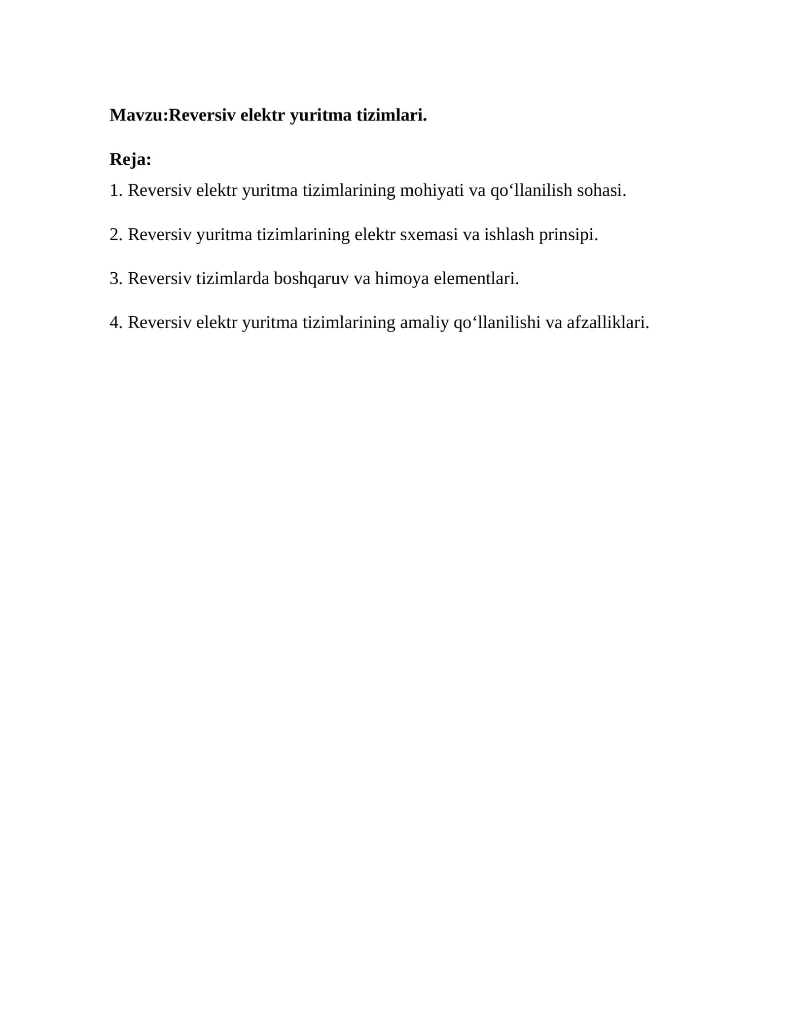 Reversiv elektr yuritma tizimlari