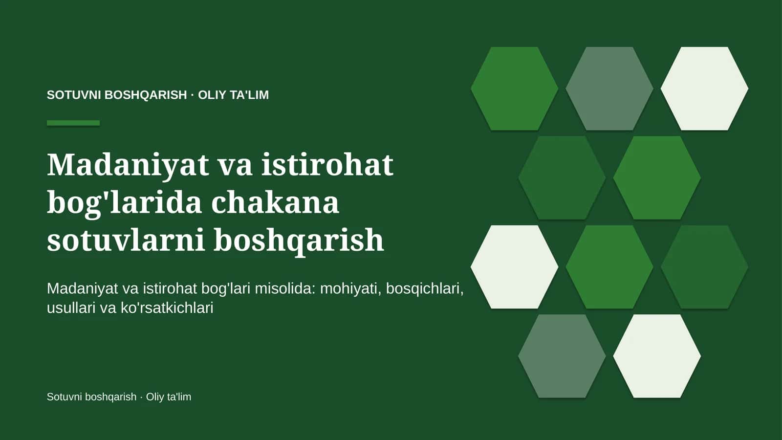 Madaniyat va istirohat bog'larida chakana sotuvlarni boshqarish