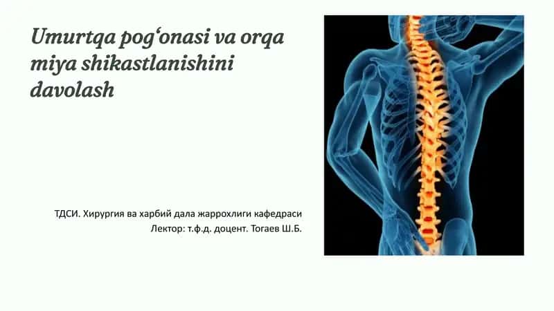 Umurtqapog'onasi va orqa miyashikastlanishinidavolash