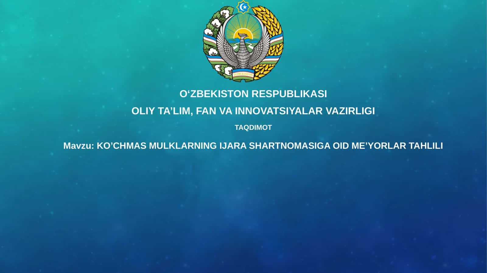 KO’CHMAS MULKLARNING IJARA SHARTNOMASIGA OID ME’YORLARTAHLILI