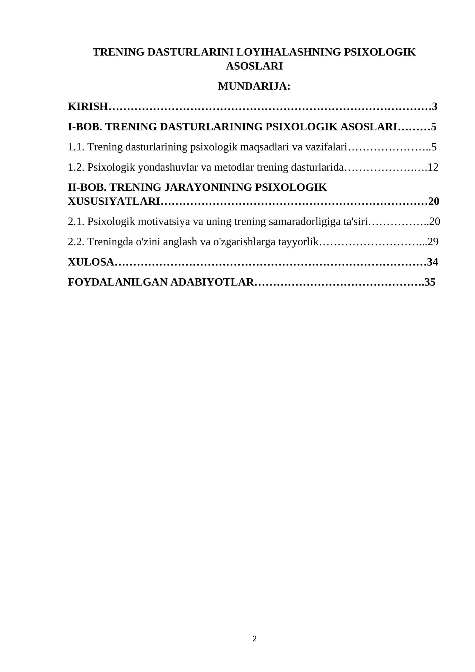 TRENING DASTURLARINI LOYIHALASHNING PSIXOLOGIK ASOSLARI