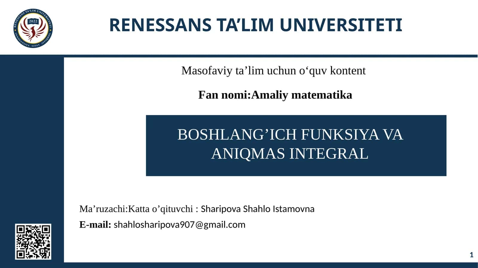 Boshlang’ich funksiya va aniqmas integral