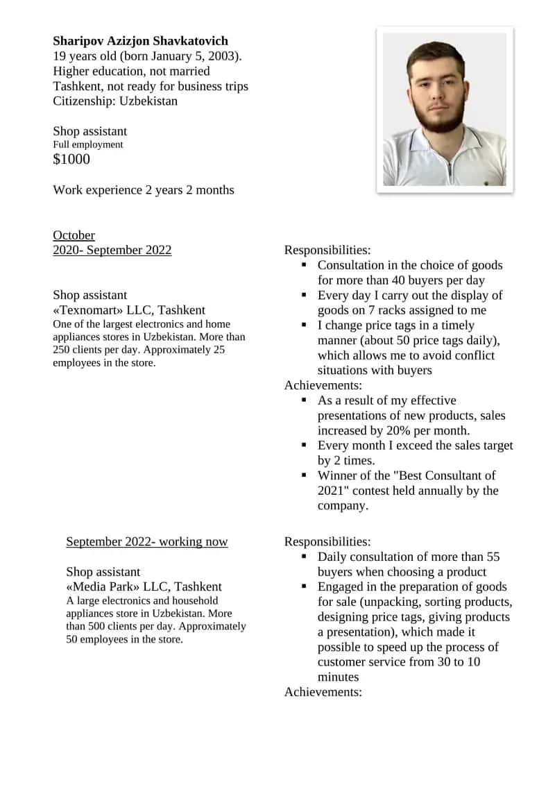 Shop assistant at «Media Park» LLC