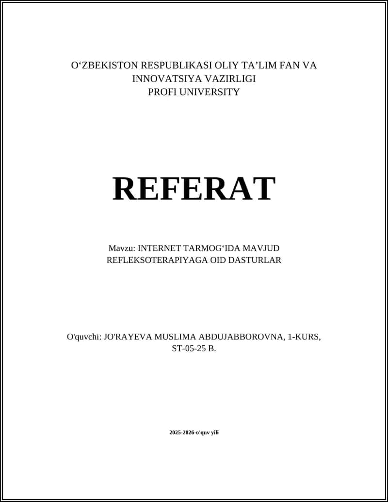 INTERNET TARMOGʻIDA MAVJUD REFLEKSOTERAPIYAGA OID DASTURLAR