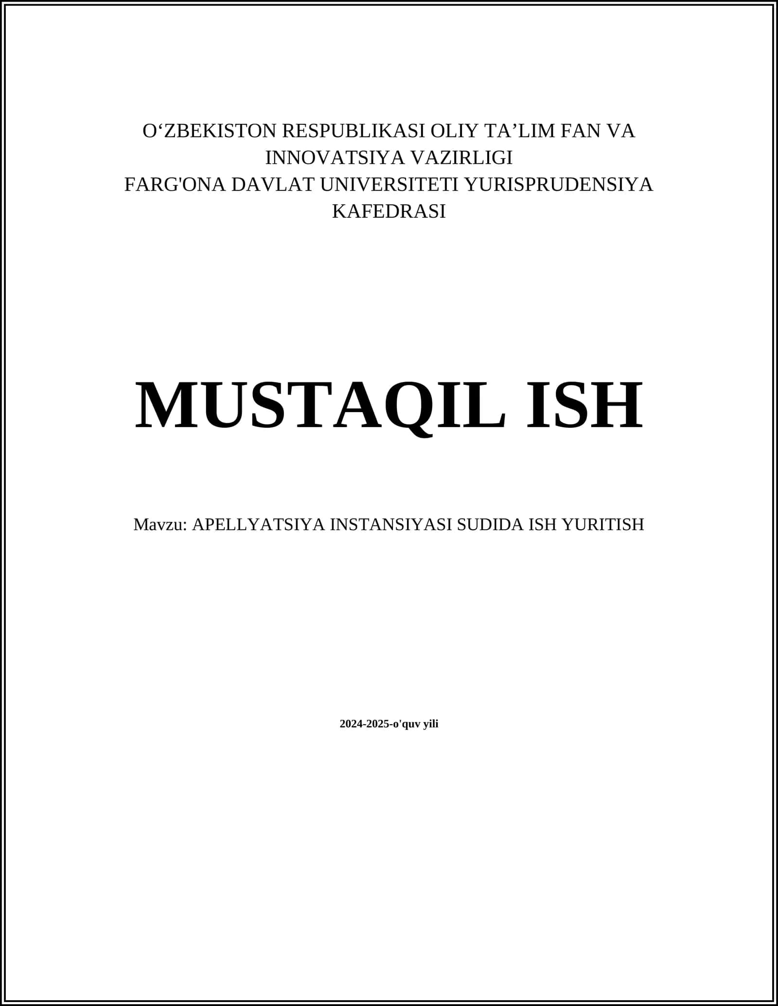 APELLYATSIYA INSTANSIYASI SUDIDA ISH YURITISH