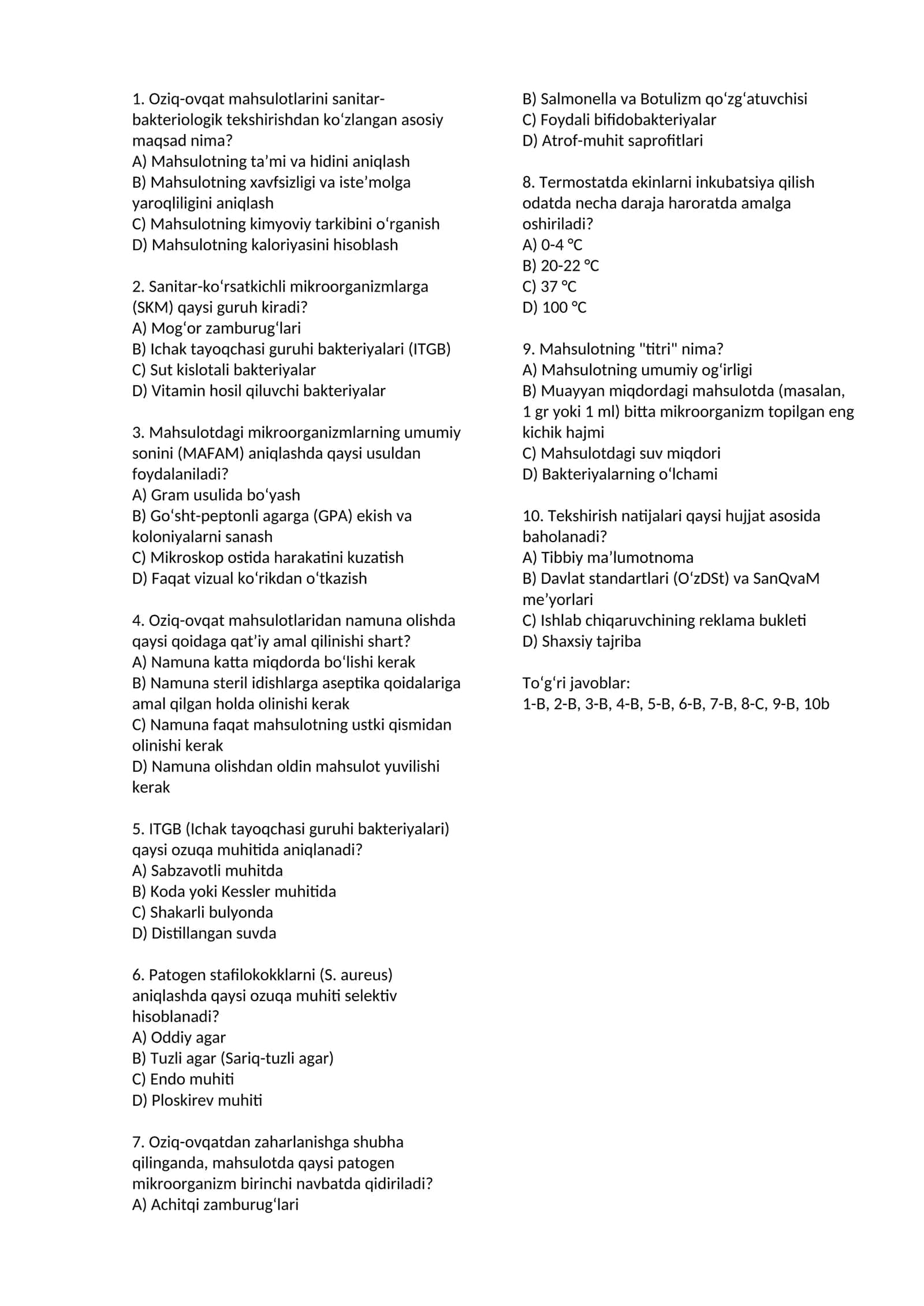 mikrobiologiya fanidan test 30 ta javoblari bilan