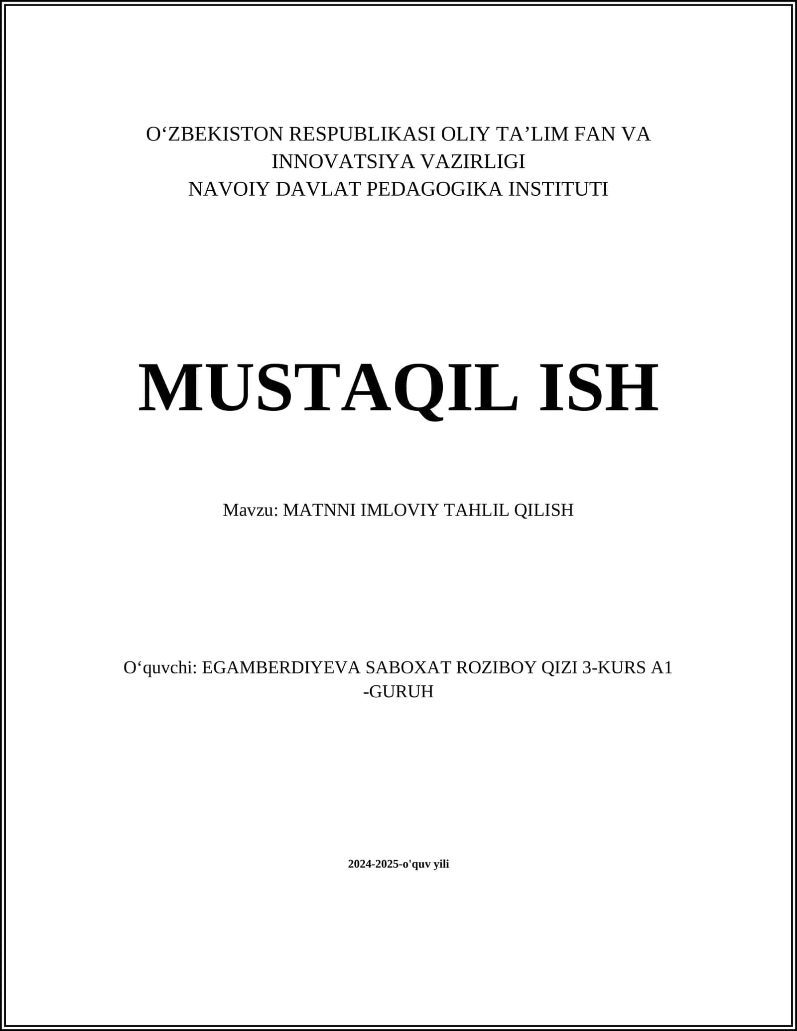 MATNNI IMLOVIY TAHLIL QILISH