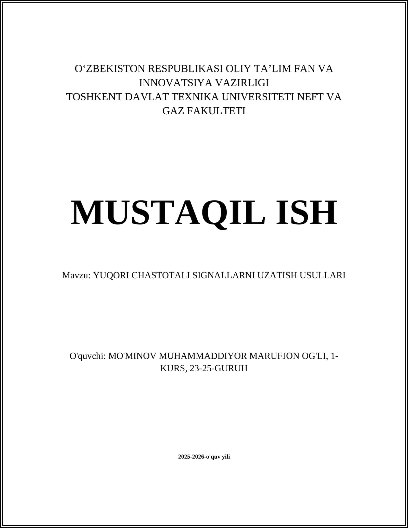 YUQORI CHASTOTALI SIGNALLARNI UZATISH USULLARI