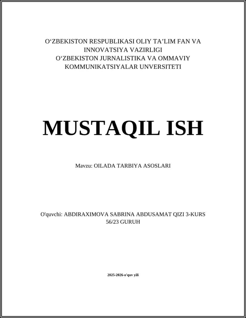 OILADA TARBIYA ASOSLARI