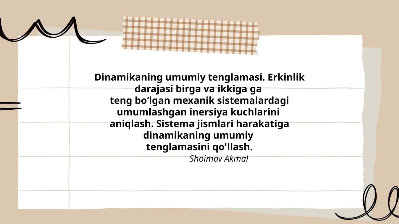 Dinamikaning umumiy tenglamasi