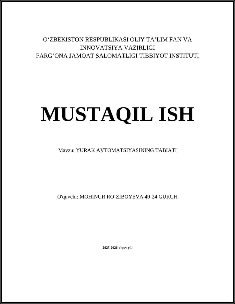 YURAK AVTOMATSIYASINING TABIATI
