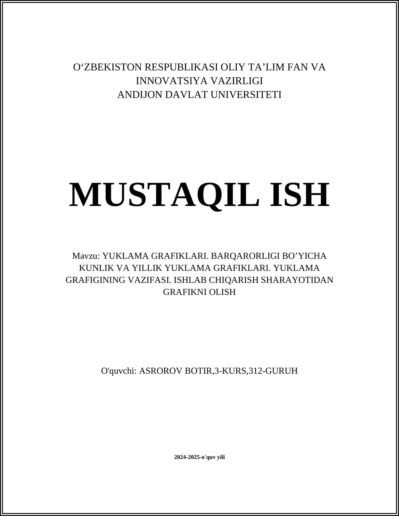 YUKLAMA GRAFIKLARI. BARQARORLIGI BO’YICHA KUNLIK VA YILLIK YUKLAMA GRAFIKLARI. YUKLAMA GRAFIGINING VAZIFASI. ISHLAB CHIQARISH SHARAYOTIDAN GRAFIKNI OLISH