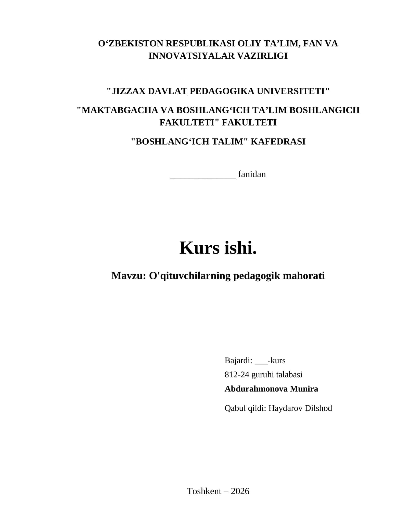 O'qituvchilarning pedagogik mahorati
