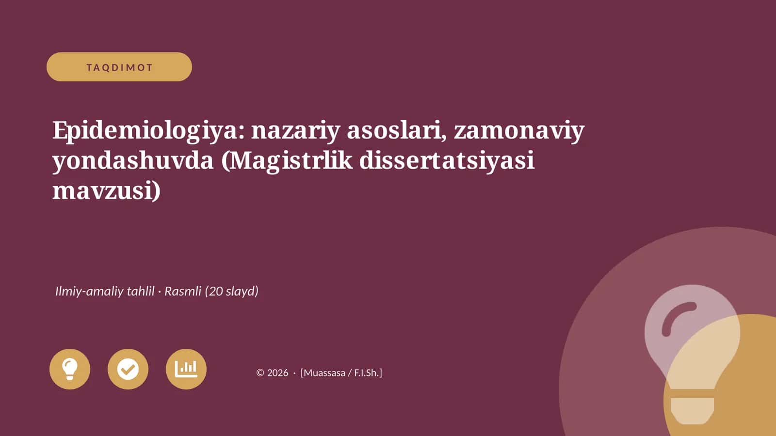 Epidemiologiya: nazariy asoslari, zamonaviy yondashuvda (Magistrlik dissertatsiyasi mavzusi)