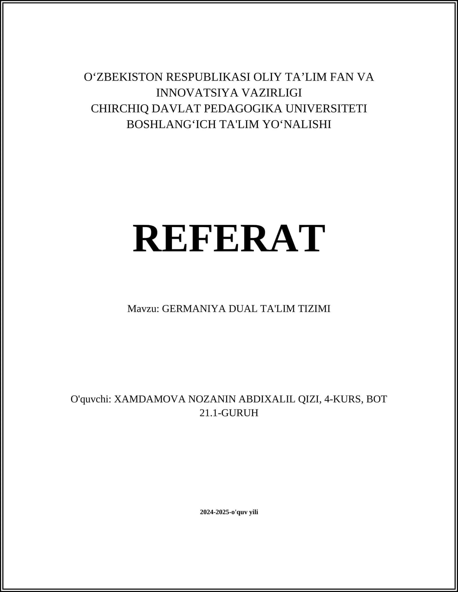 GERMANIYA DUAL TA'LIM TIZIMI
