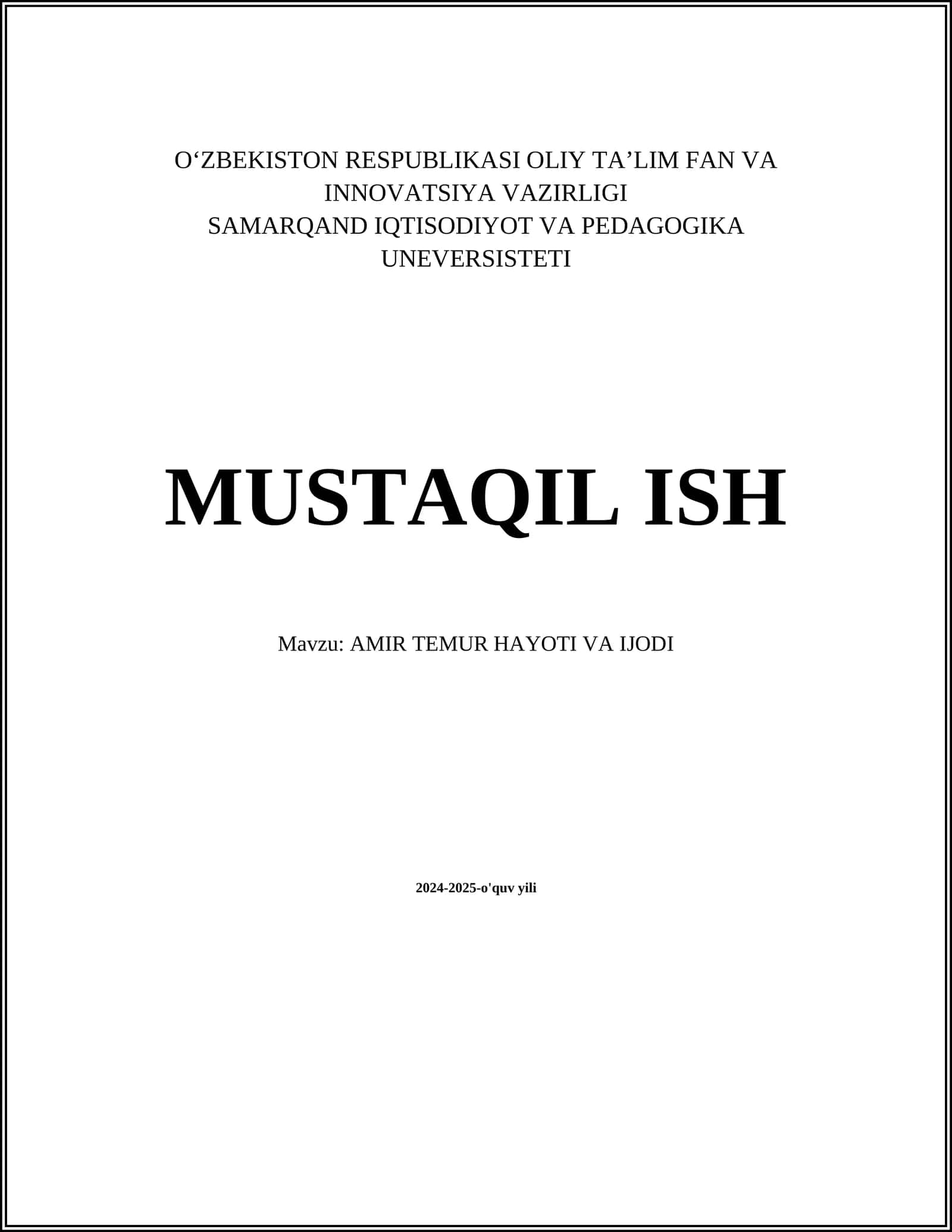 AMIR TEMUR HAYOTI VA IJODI